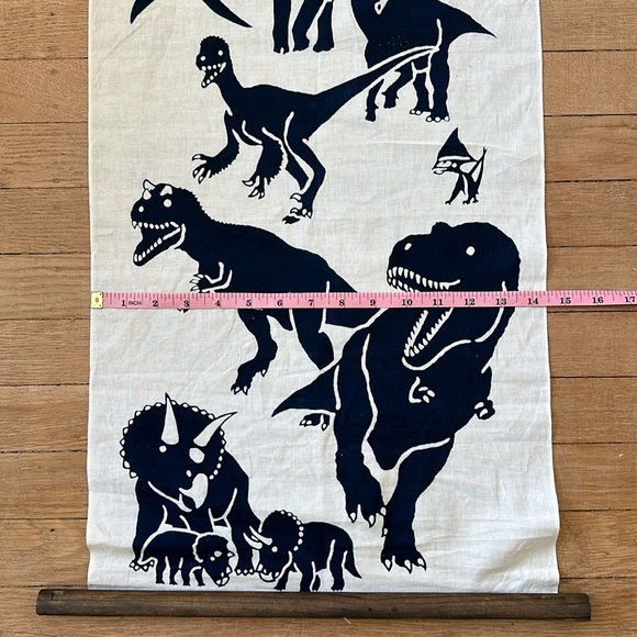 New Japanese Tenugui artisan dinosaur print cotton wood scroll wall hanging art - Picture 7 of 9